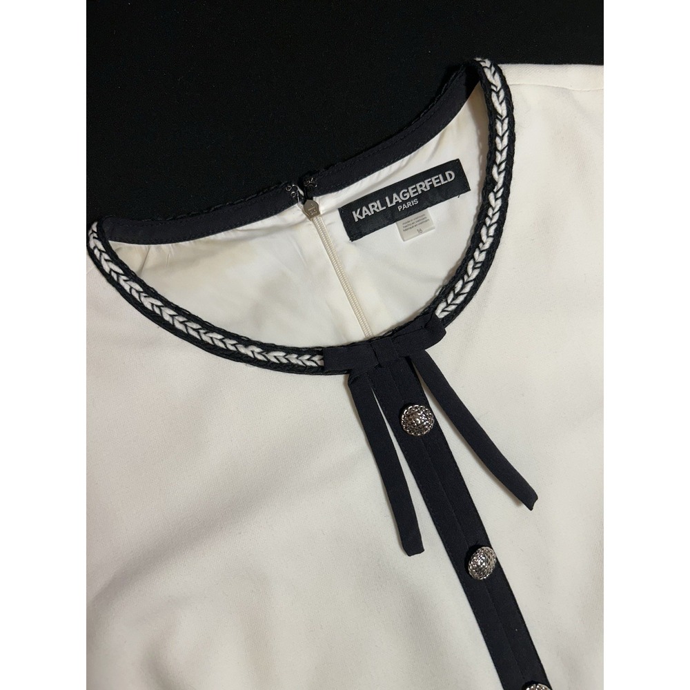 Karl Lagerfeld Paris Women Colorblock Dress Black White 16 Coquette Bow Sheath